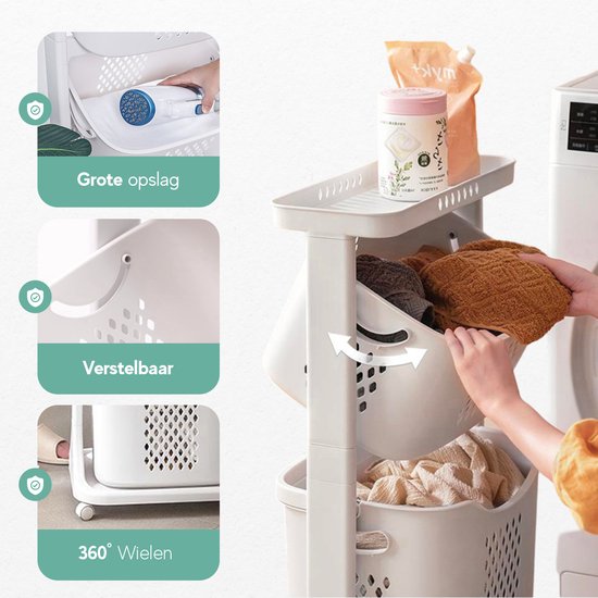 Sens Design Wassorteerder – Wasmand met 3 vakken - op wieltjes