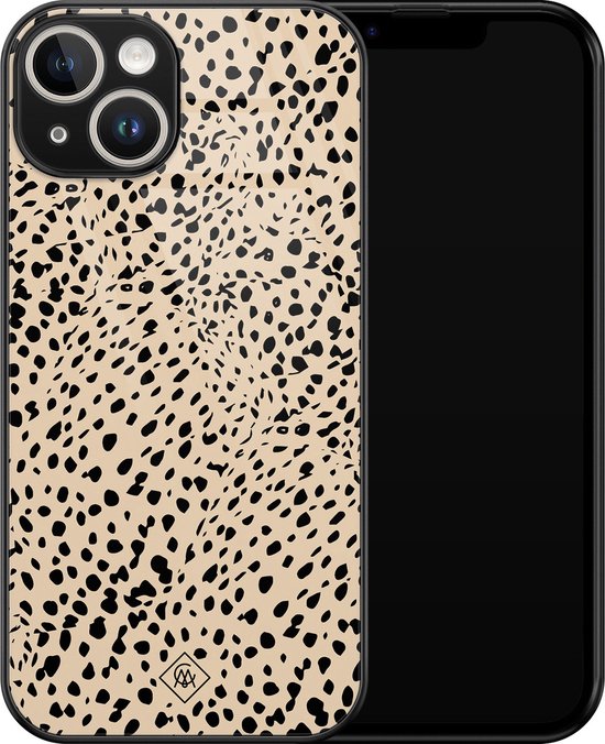 Étui Casimoda® - Adapté pour iPhone 13 - Pois marron abstrait - Luxe Hard Case Noir - Étui de téléphone Backcover - Marron/beige