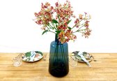 TableBloom - Grote Blauwe Vaas met Roze Kunstbloemen - Bloemstuk - Tafel decoratie - Vensterbank decoratie