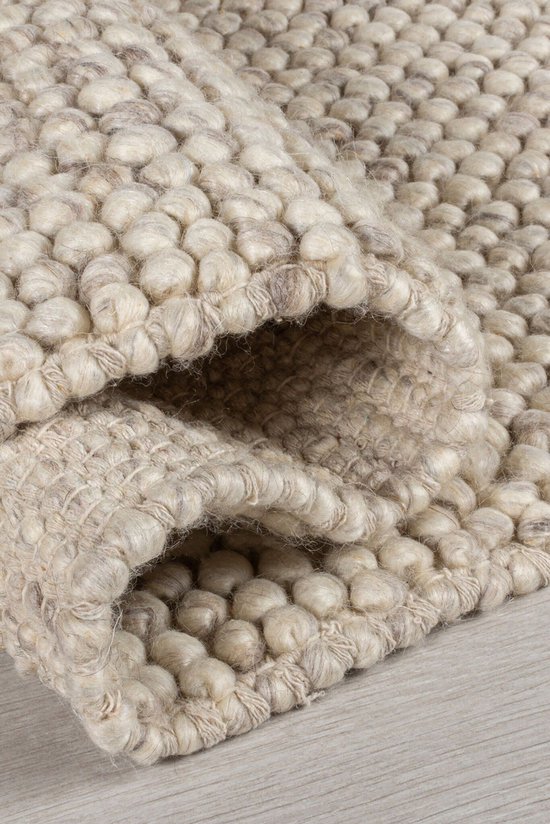 Flycarpets Minerals Uni Modern Poil Ras - Laine - Tapis Boule - Naturel / Beige - 160x230 cm