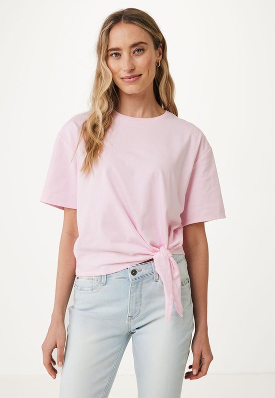 T-shirt With Knotted Front Dames - Licht Roze - Maat XS