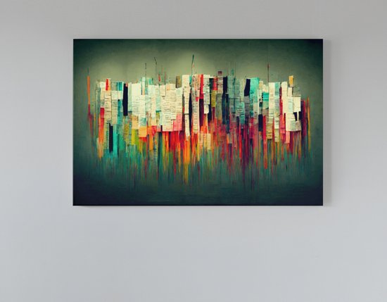 Canvas Schilderij - Abstract Stad - Wanddecoratie - Schilderijen - 90x60x2 cm