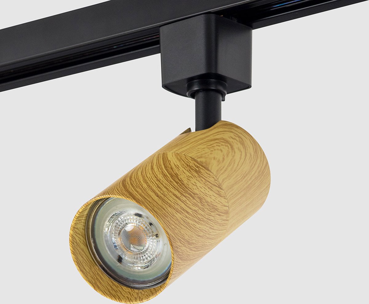 Modern 1-fase railsysteem 1,5 meter zwart met eiken houtlook - Loek
