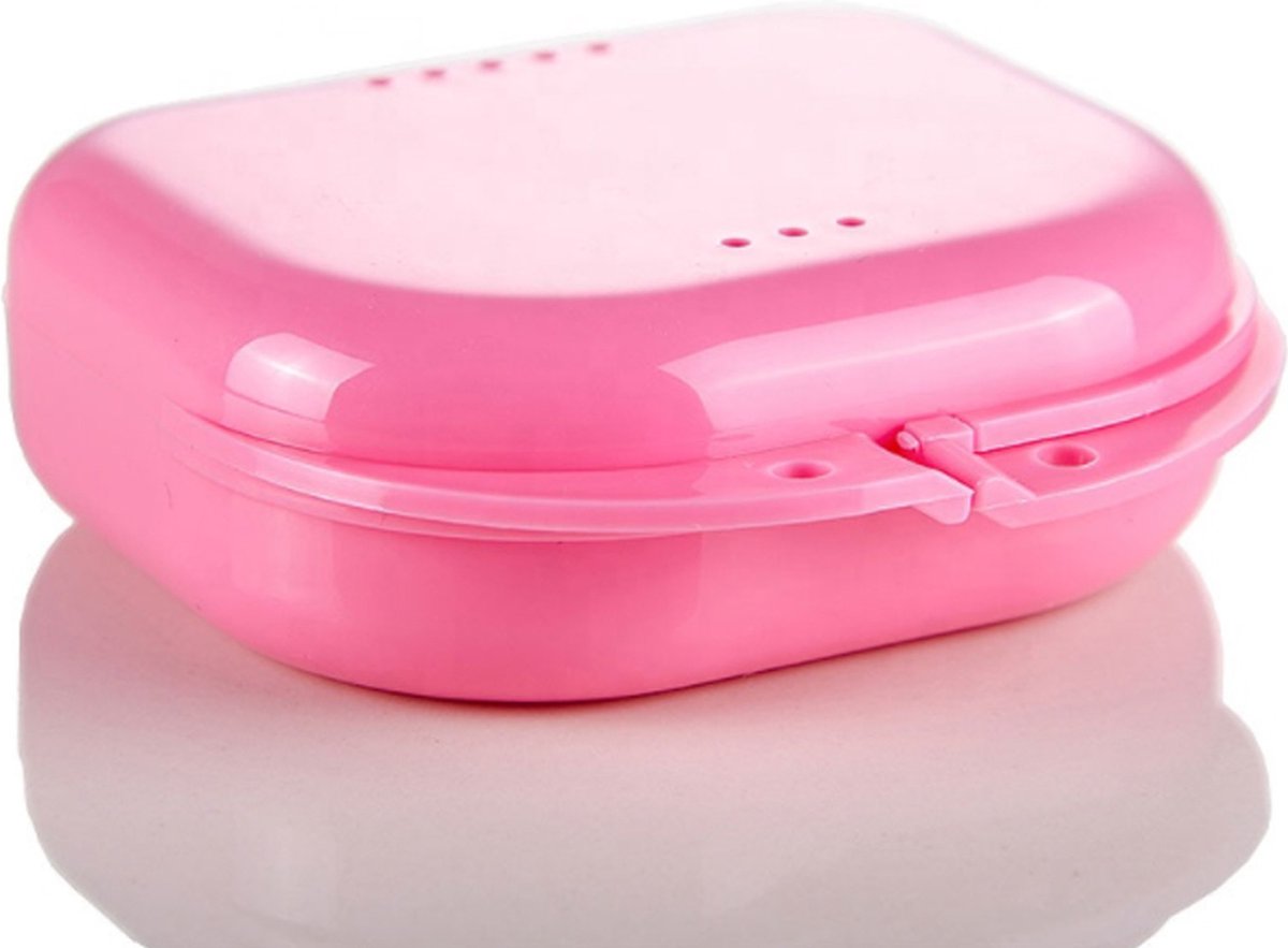 Goedkoopste Gebitsbakje geschikt voor prothese/beugels/sportbitjes/aligners – Kunststof beugelbakje voor aligner – Roze prothese doosje – geschikt voor sport bitjes – Roze