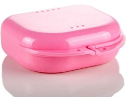 Gebitsbakje geschikt voor prothese/beugels/sportbitjes/aligners – Kunststof beugelbakje voor aligner – Roze prothese doosje – geschikt voor sport bitjes – Roze