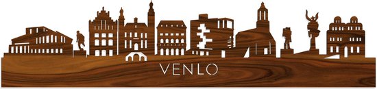 Skyline Venlo Palissander hout - 80 cm - Woondecoratie - Wanddecoratie - Meer steden beschikbaar - Woonkamer idee - City Art - Steden kunst - Cadeau voor hem - Cadeau voor haar - Jubileum - Trouwerij - WoodWideCities