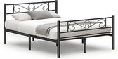 Metalen bedframe met dubbele bedframe, geschikt voor matras 140 x 190 cm, voor kinderen kinderen kinderen, geen doosveer vereist, gemakkelijke montage, voor kleine ruimtes, zwart