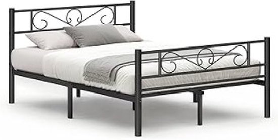 Cadre de lit double en métal Zwart - Convient aux Matras 190 x Cm - Assemblage facile - Perfect pour les petits espaces et les chambres d'amis