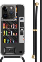 Casimoda® hoesje met zwart koord - Geschikt voor iPhone 14 Pro - Snoepautomaat - Afneembaar koord - TPU/polycarbonaat - Zwart