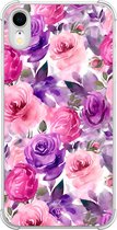 Casimoda® hoesje - Geschikt voor iPhone XR - Rosy Blooms - Shockproof case - Extra sterk - TPU/polycarbonaat - Paars, Transparant