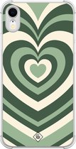 Casimoda® hoesje - Geschikt voor iPhone XR - Groen Hart Swirl - Shockproof case - Extra sterk - TPU/polycarbonaat - Groen, Transparant