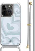 Casimoda® hoesje met grijs koord - Geschikt voor iPhone 13 Pro - Hart Swirl Blauw - Afneembaar koord - TPU/polycarbonaat - Blauw
