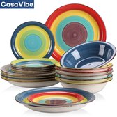 CasaVibe Luxe Bordenset - Kommen set - Borden - Dinerborden - set van 18 - 6 persoons - Serviesset - Multi Color