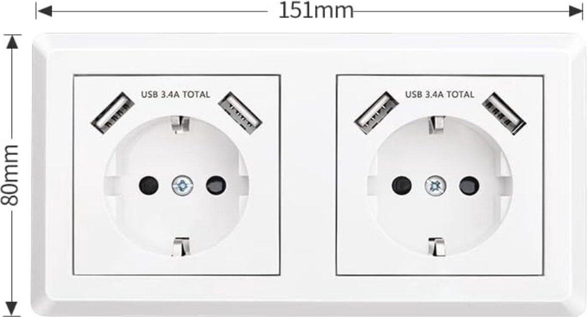 Enchufe de pared USB FastCharge - USB-A + USB-C 3.4A Schuko - Color blanco