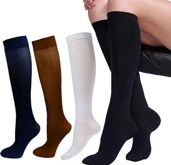 New Age Devi - Compressiekousen / Steunkousen Duopack - Elastische Hardloop- / Sport- / Vliegtuig- Compressiesokken - Running Travel Sock - Reissokken / Reiskousen - Zwart - Heren / Dames van New Age Devi — afbeelding 2