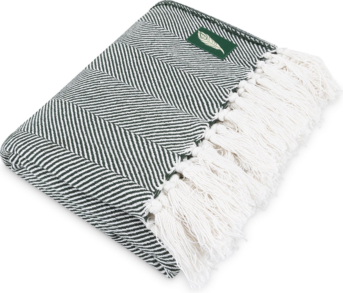 MindBaas - Yoga deken - Meditatie Deken - Wit/Groen - Eco - 120 x 190 cm (breedte x lengte) - Katoen