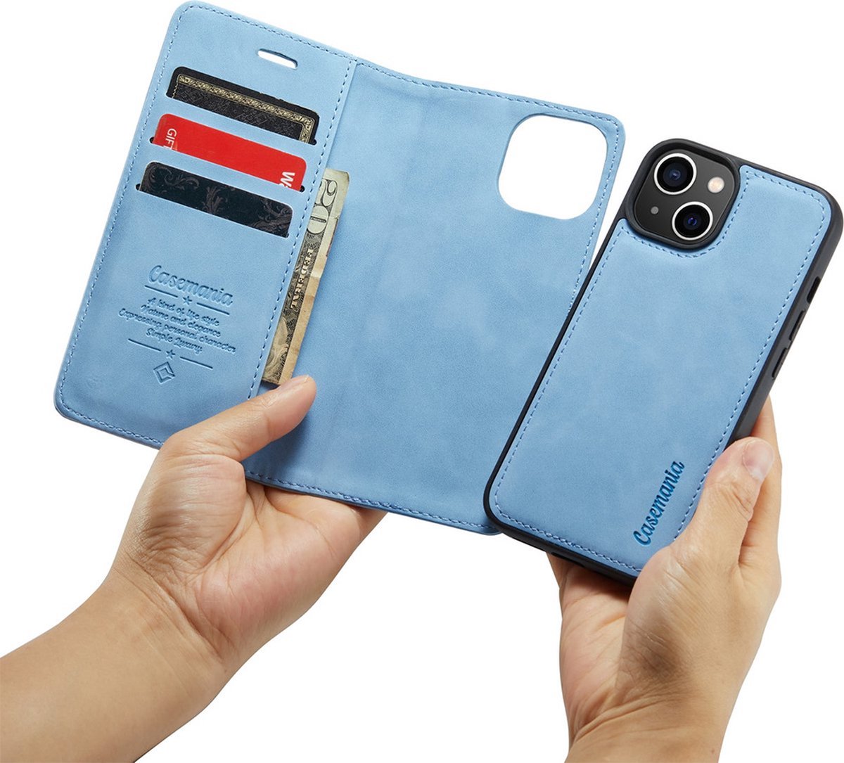 iPhone 15 Plus Bookcase hoesje - CaseMe - Effen Lichtblauw - Kunstleer