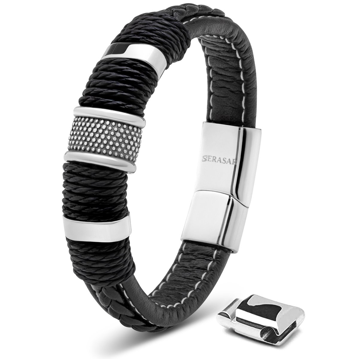 SERASAR Armband voor Heren [Ring], Zilver 17cm, Magnetische Roestvrijstalen Sluiting