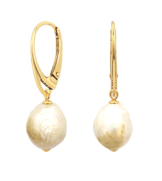 ARLIZI 2155 Boucles d'oreilles d'oreilles pendentif perle baroque crème - argent massif plaqué or - 3,3 cm
