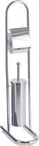 1x Toiletborstels met toiletrolhouder zilver metaal 82,5 cm - Zeller - Huishouding - Badkameraccessoires/benodigdheden - Toiletaccessoires/benodigdheden - Wc-borstels/toiletborstels - Toiletrolhouders