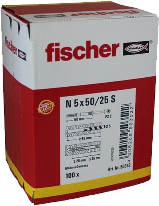 fischer Nagelplug N 5 x 50/25 S met verzonken kop - Fischer