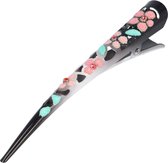 Haarspeld Duckklem Opengewerkt Glitter Bloemen 13cm Zwart Roze Haarklem Metaal Haarclip Haar Klem Hair Clip Flower