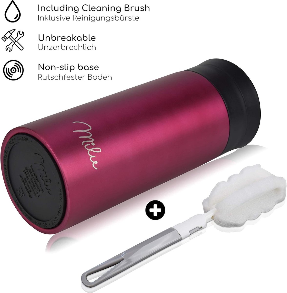 Goedkoopste thermobeker - 350ml, 450ml 100 lekvrij - isoleerbeker, koffiebeker to go, drinkbeker van roestvrij staal - autobeker dubbelwandige isolatie - reismokken - Travel mug (Berry, 350ml