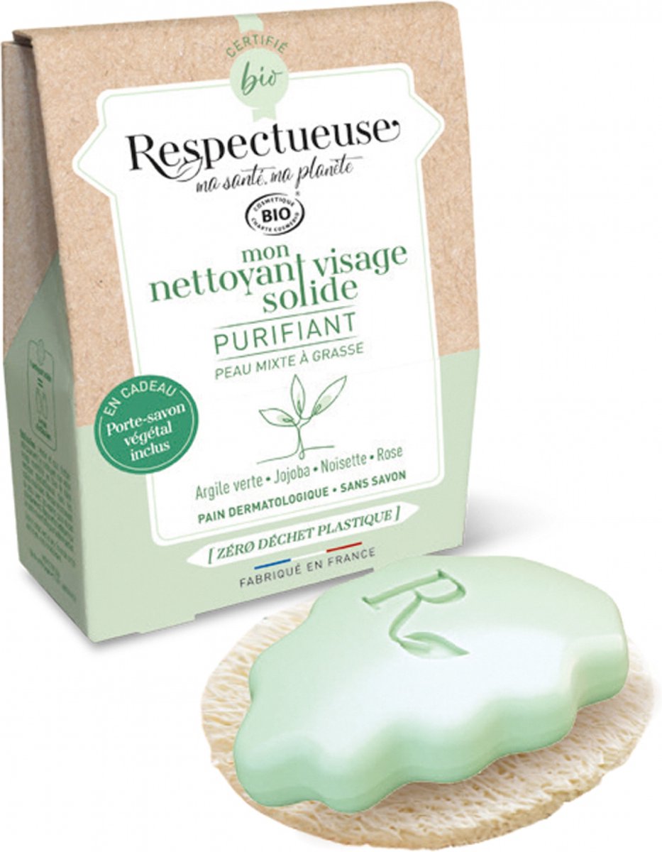 Respectueuse My Purifying Solid Facial Cleanser 35 g + 1 Gratis Plantaardig Zeepbakje