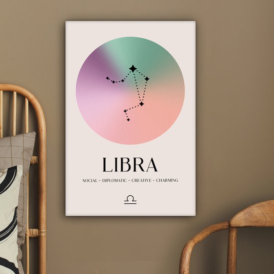 Tableau sur toile Signe du Zodiaque - Balance - Étoiles - 60x90 cm - Décoration murale Zodiac