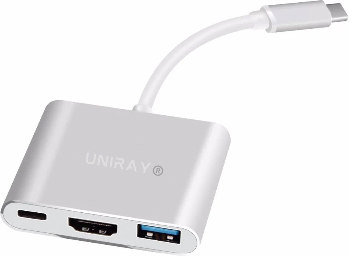 UniRay usb c naar hdmi adapter - 4K 30Hz - usb a en usb c opladen - 3 in 1 hub - type c to hdmi, usb 3.0 & type-c fast charging - Geschikt voor o.a. Apple Macbook - IMAC - Dell - Surface - Samsung