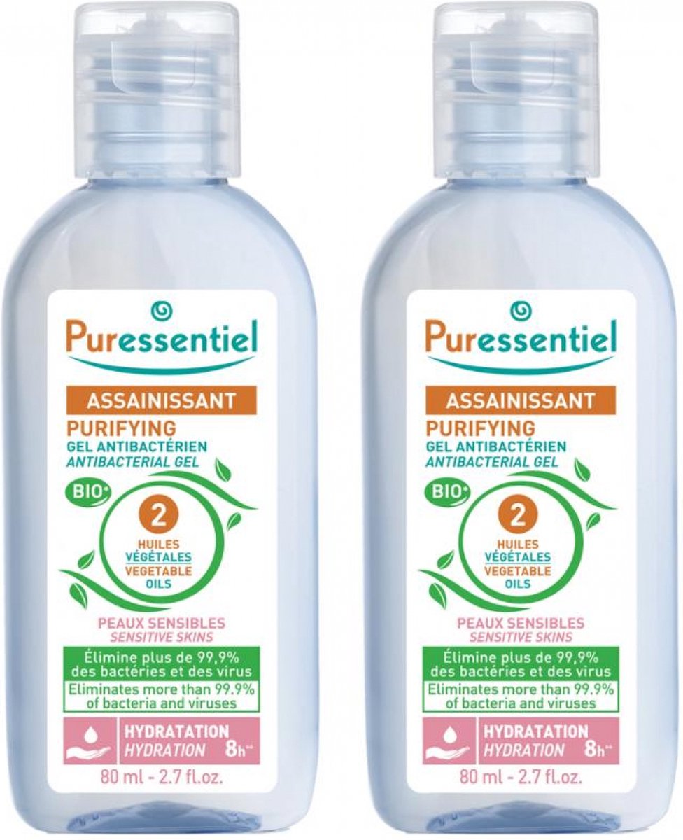 Puressentiel Zuiverende Antibacteriële gel met 2 Plantaardige Oliën Set van 2 x 80 ml