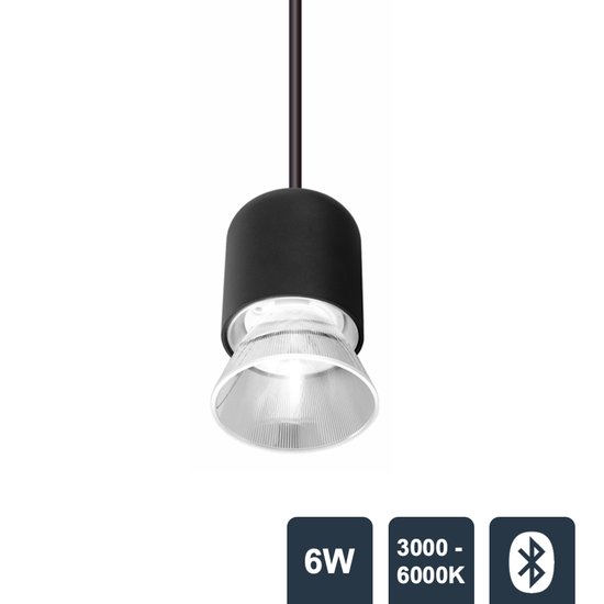 RailGlow Hanglamp Led Open | Zwart - 6W - 3000-6000K - 645lm - 48V - Stralingshoek 24° - Bluetooth - Magnetische Railverlichting