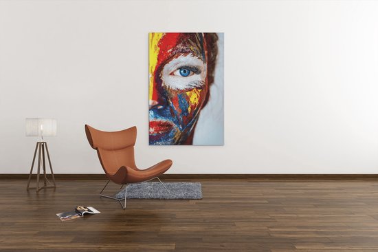 Canvas Schilderij - Vrouw Gezicht - Kleurrijk - 60x40x2 cm