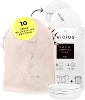 Disques de coton réutilisables de Vicius® - Disques de coton lavables (10 pièces) – 8 soins quotidiens + 2 exfoliants - Cotons démaquillants en bambou + sac à linge
