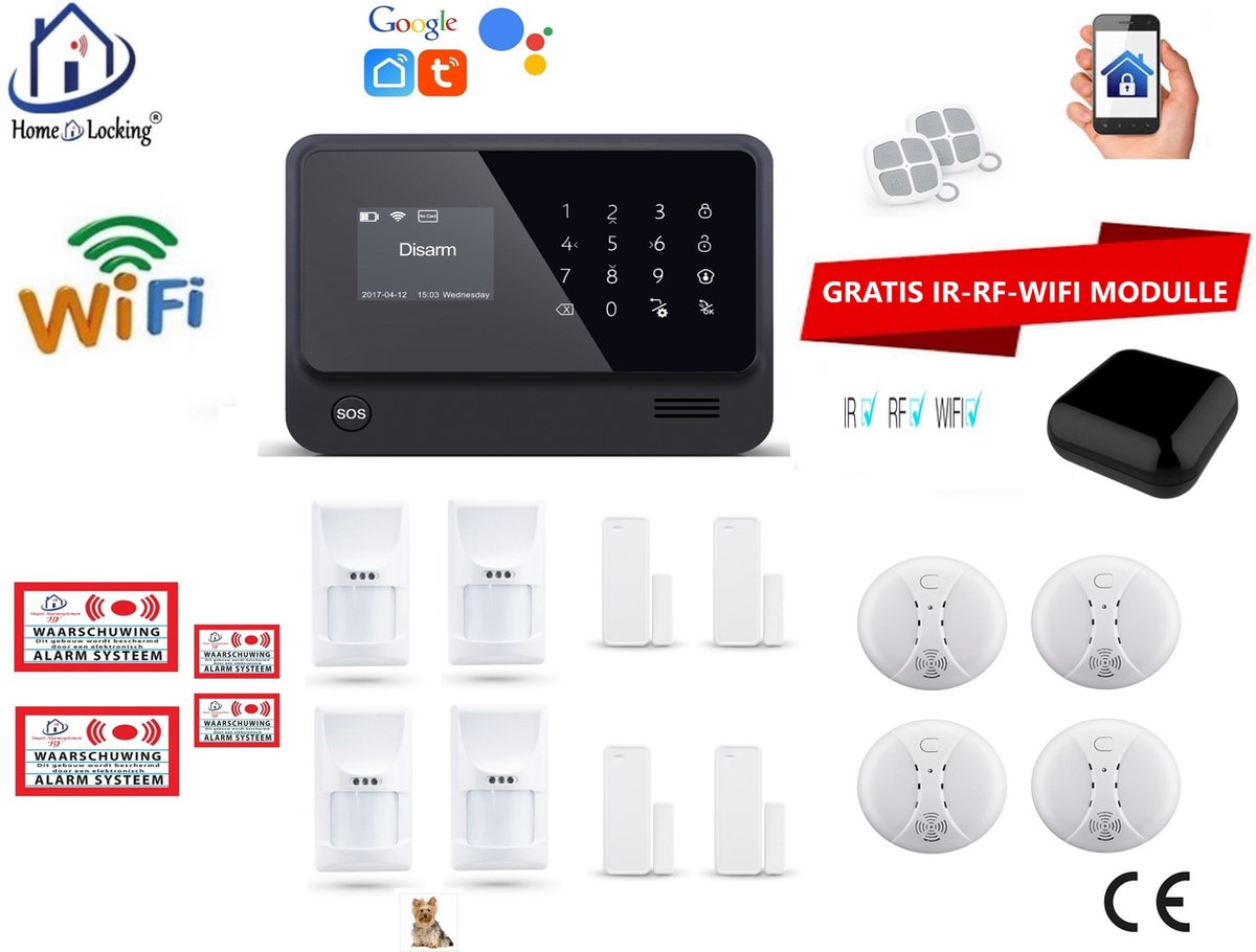 Home-Locking draadloos smart alarmsysteem wifi,gprs,sms en kan werken met spraakgestuurde apps. AC05-2zw