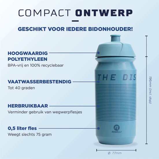 Rogelli Sportbidon 500ml Fietsbidon - Drinkfles BPA vrij - Lichtblauw — afbeelding 4