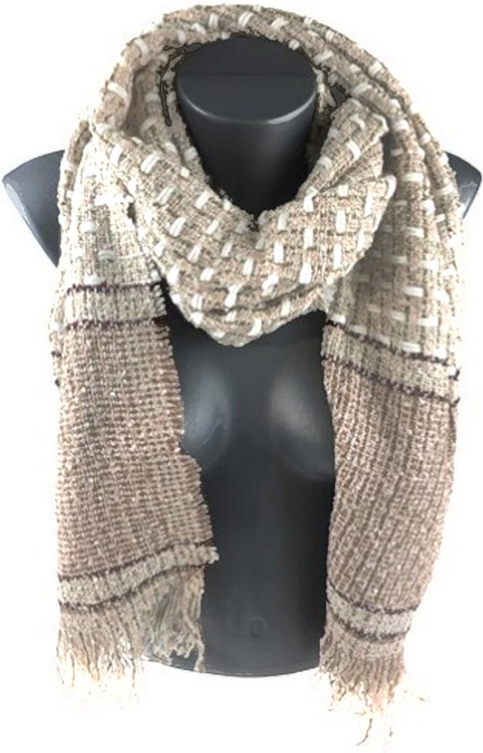 Winter Sjaal – Zacht en warm breisel - 180x60 cm - Unisex - Roze/Creme