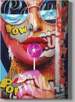 Canvas Schilderij - Vrouw met Lolly - Kleurrijk - 150x100x2 cm