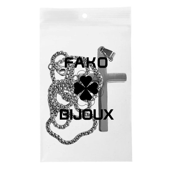 Fako Bijoux® - Ketting Met Kruisje XLarge - Kruis - 30x53mm - 50cm - 2mm - Stainless Steel - RVS - Staal - Zilverkleurig - Fako Bijoux®