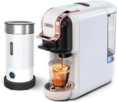 HiBrew - Cafetière 5-en-1 - Machine à café + Mousseur à lait - Plusieurs Capsules - Machine à dosettes - Chaud/Froid - 19Bar - 1450W - Wit