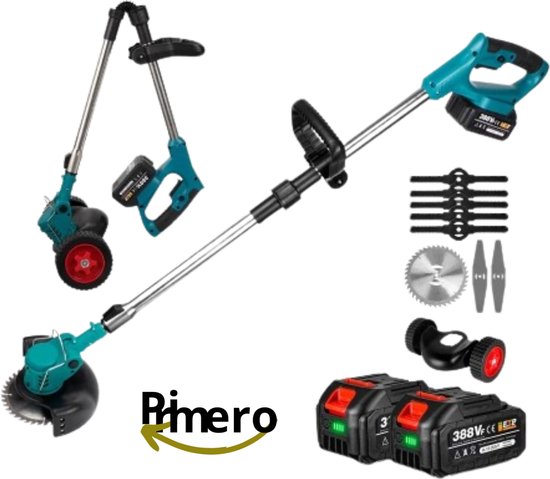  - Primero - Onkruidborstel - bosmaaier - grasmaaier - voegenborstel - inclusief 2 accu's - draadloos - oplaadbare accu's