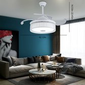LuxiLamps - Moderne Smart Lamp Ventilator - Bluetooth - Met Speaker - Dimbaar Met Afstandsbediening - 7 Kleuren - Wit - 106 cm - Plafondventilator - Inklapbare Ventilator Lamp