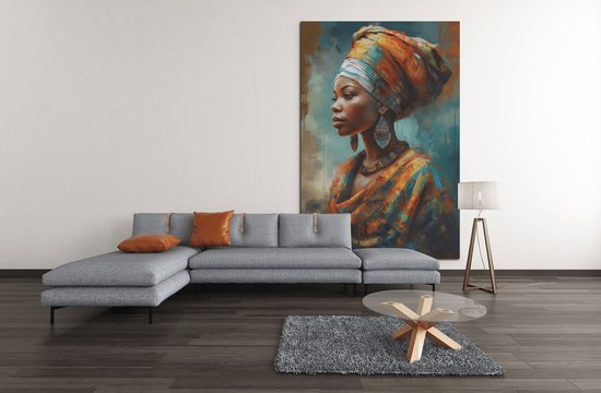 Canvas Schilderij - Afrikaanse Vrouw - Portret - 150x100x2 cm