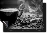 Chefcare Inductie Beschermer Hete Koffie Kop met Koffiebonen - Zwart Wit - 60x50 cm - Afdekplaat Inductie - Kookplaat Beschermer - Inductie Mat