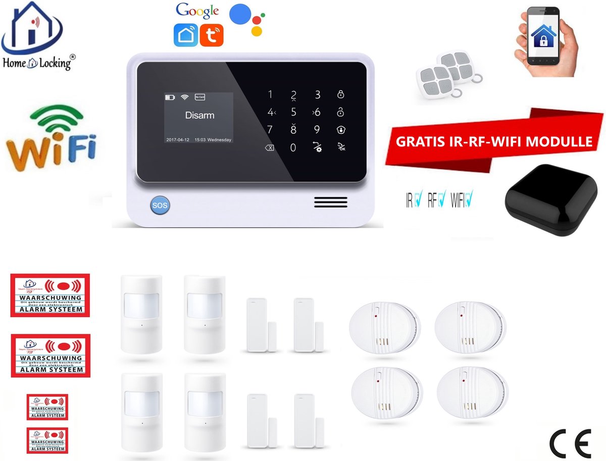 Home-Locking draadloos smart alarmsysteem wifi,gprs,sms en kan werken met spraakgestuurde apps. AC05-9