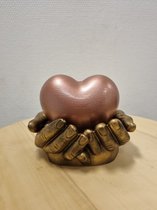 LBM urn hart in handen - 450 ml - rose, antiek goud
