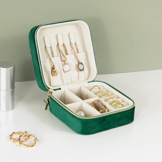 Kleine sieraden dozen voor vrouwen | draagbare reis sieraden case | pluche fluwelen sieraden organizer doos voor oorbellen, ring, kettingen (groen)