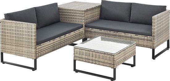 Foto: Juskys loungeset tuinset santorini polyrotan modulair grijs incl tafel opbergbox