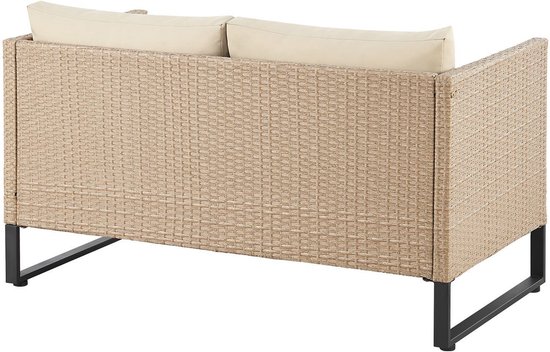 Juskys Loungeset / Tuinset Santorini - Polyrotan - Modulair - Crème - Incl. Tafel & Opbergbox