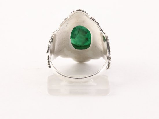 Bague artisanale en argent avec émeraude - taille 18,5